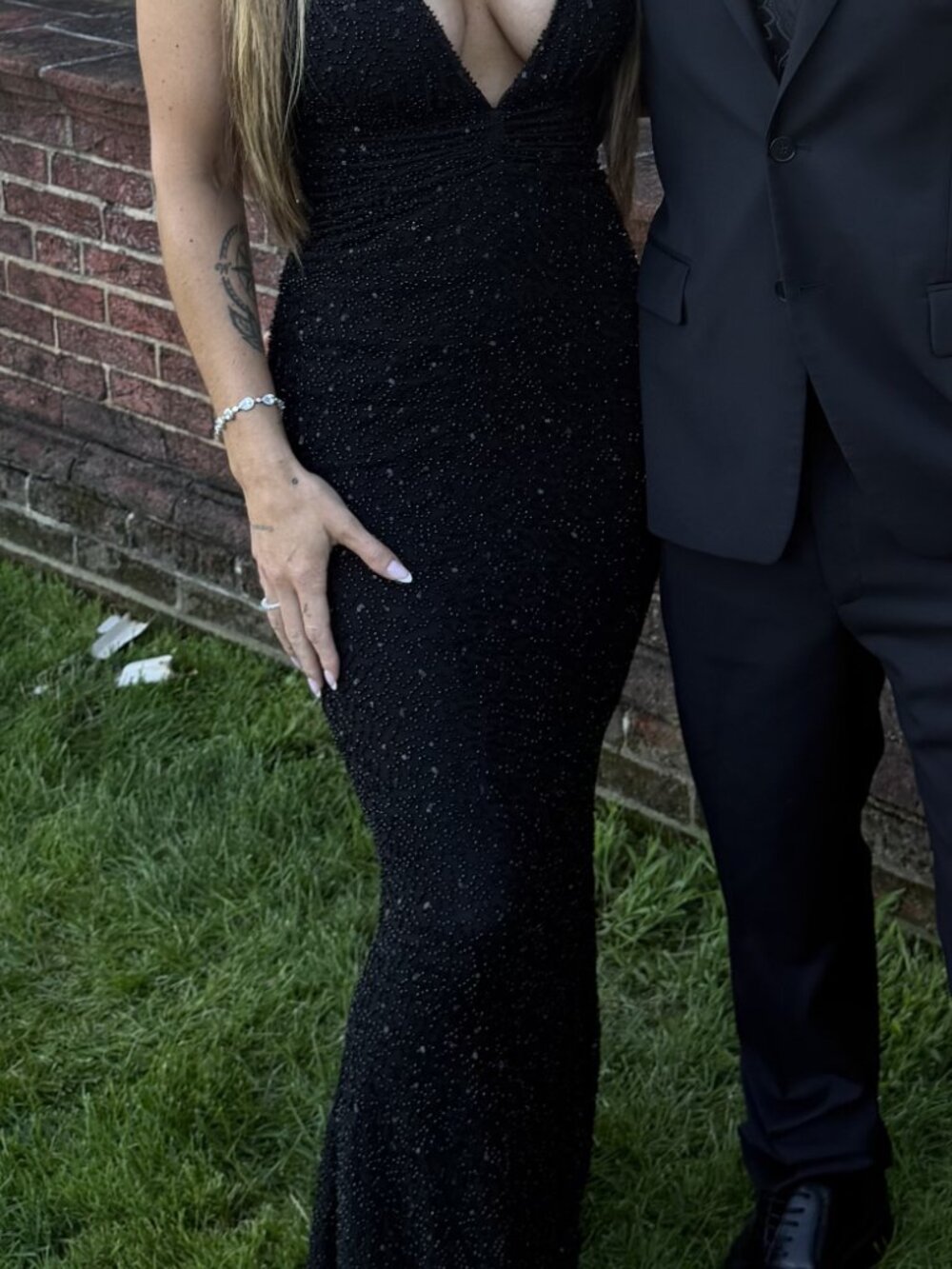 Oh Polly Embellished Plunge Halter Neck Beaded Evening Gown in Black size XS (2) - Picture 5 of 5